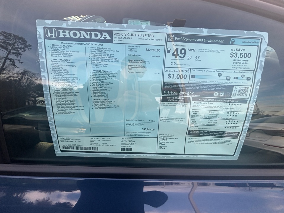 2HGFE4F82TH329476 2026 Honda Civic Hybrid Sport