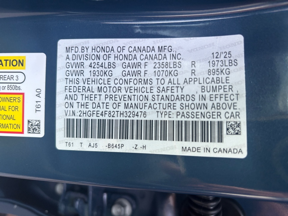 2HGFE4F82TH329476 2026 Honda Civic Hybrid Sport