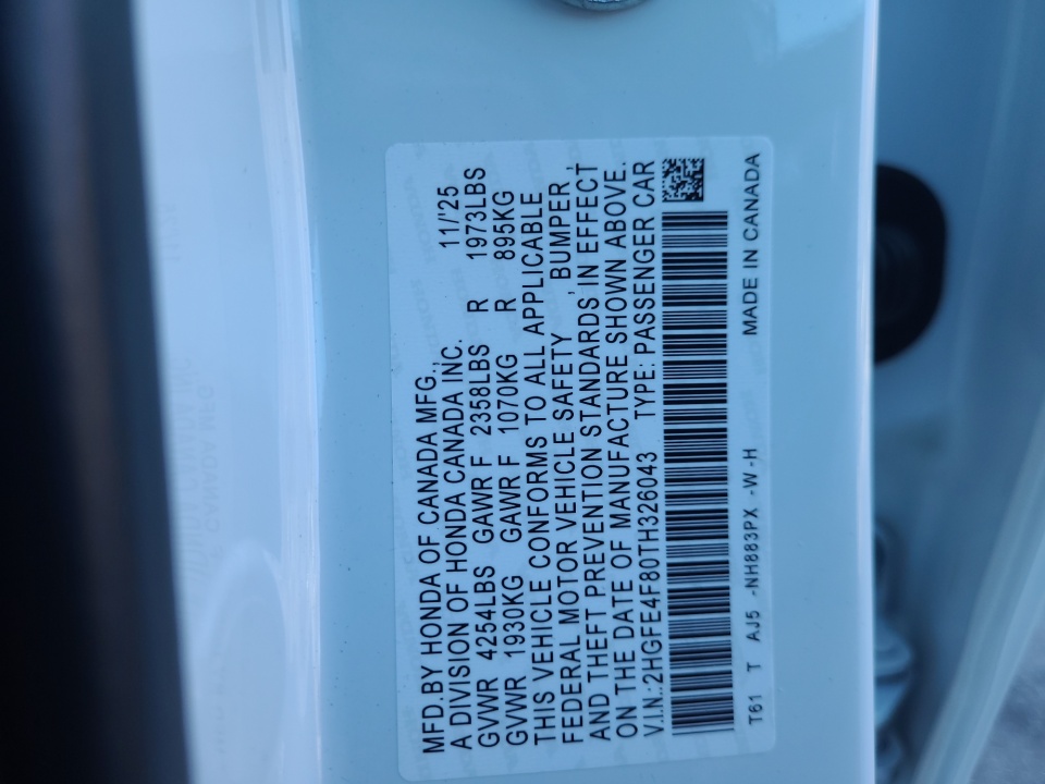 2HGFE4F84TH327602 2026 Honda Civic Hybrid Sport