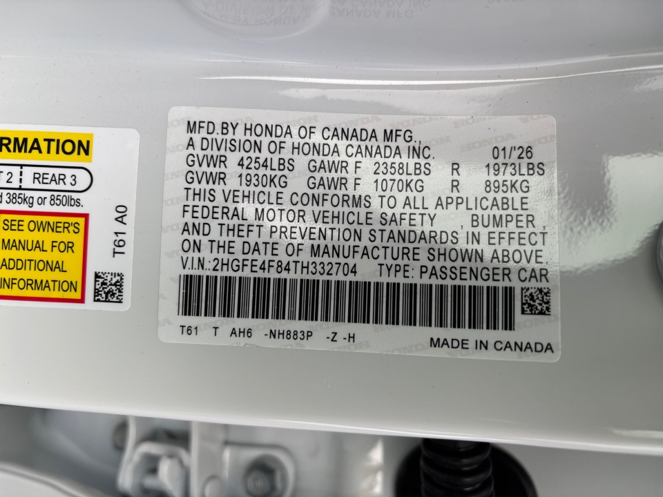 2HGFE4F84TH332704 2026 Honda Civic Hybrid Sport