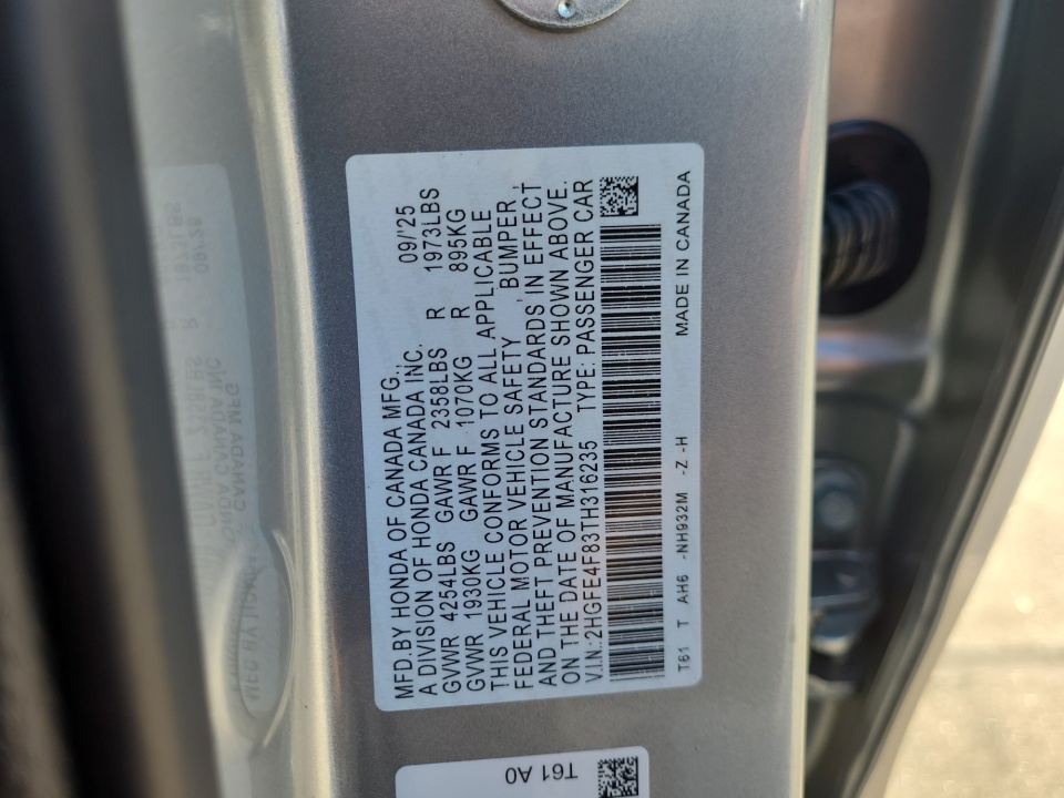 2HGFE4F85TH322327 2026 Honda Civic Hybrid Sport