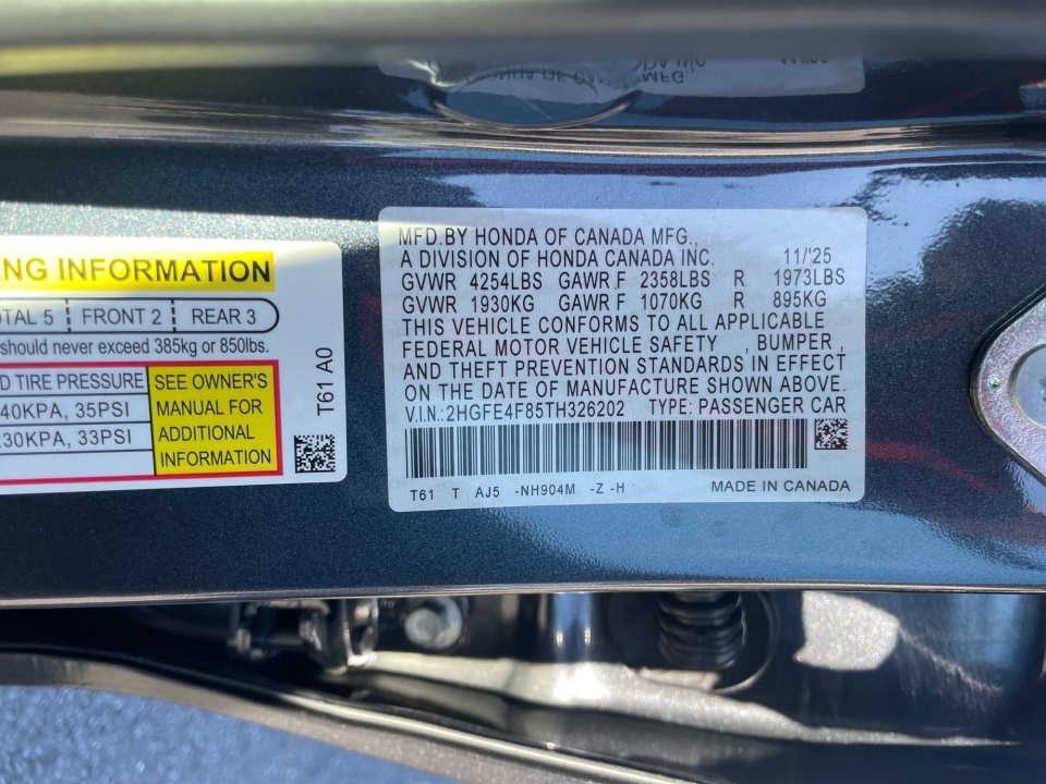 2HGFE4F85TH326202 2026 Honda Civic Hybrid Sport