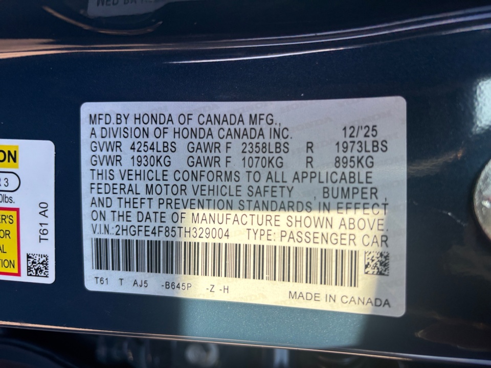 2HGFE4F85TH329004 2026 Honda Civic Hybrid Sport