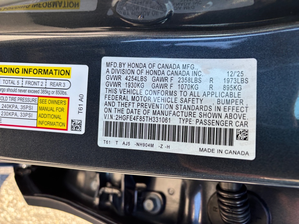 2HGFE4F85TH331061 2026 Honda Civic Hybrid Sport