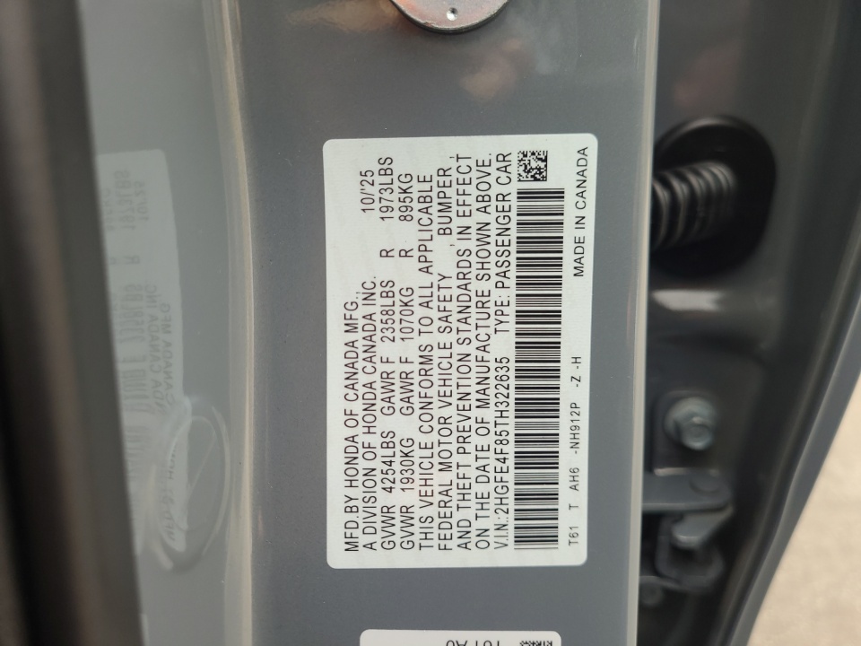 2HGFE4F86TH327763 2026 Honda Civic Hybrid Sport