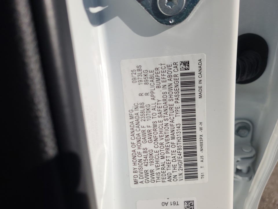 2HGFE4F89TH320564 2026 Honda Civic Hybrid Sport