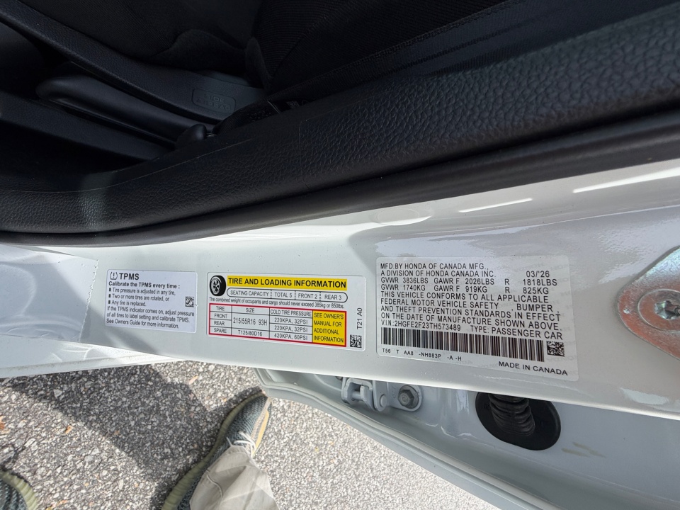 2HGFE4F8XTH347210 2026 Honda Civic Hybrid Sport