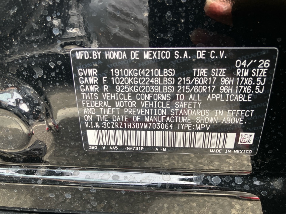 3CZRZ1H30VM703064 2027 Honda HR-V LX