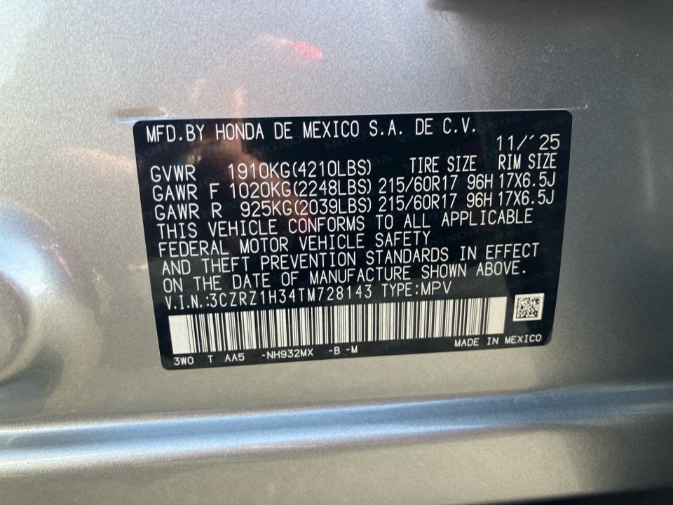 3CZRZ1H34TM728143 2026 Honda HR-V 2WD LX