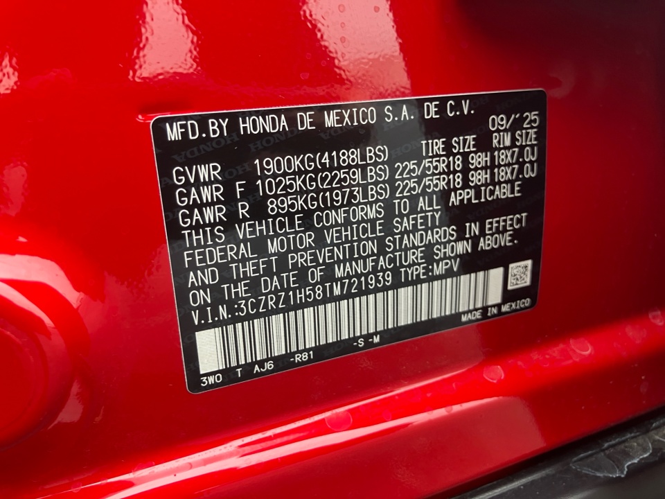 3CZRZ1H58TM721939 2026 Honda HR-V 2WD Sport