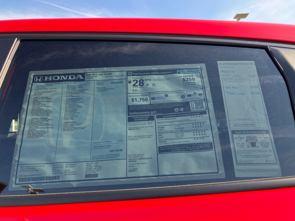 3CZRZ1H59TM746073 2026 Honda HR-V 2WD Sport