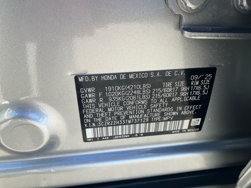 3CZRZ2H33TM737129 2026 Honda HR-V AWD LX