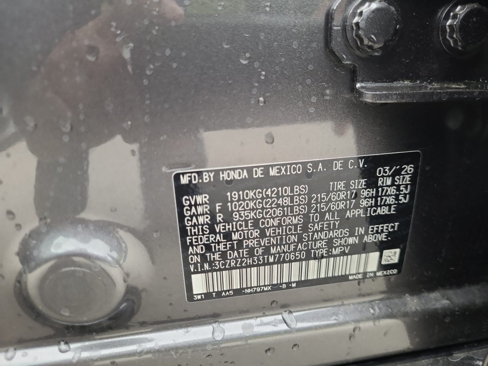 3CZRZ2H33TM770650 2026 Honda HR-V AWD LX