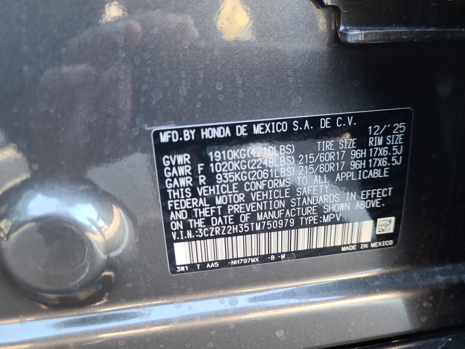 3CZRZ2H35TM750979 2026 Honda HR-V AWD LX