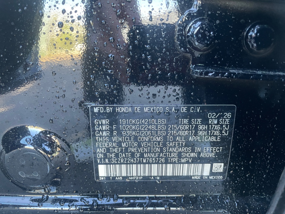 3CZRZ2H37TM765726 2026 Honda HR-V AWD LX