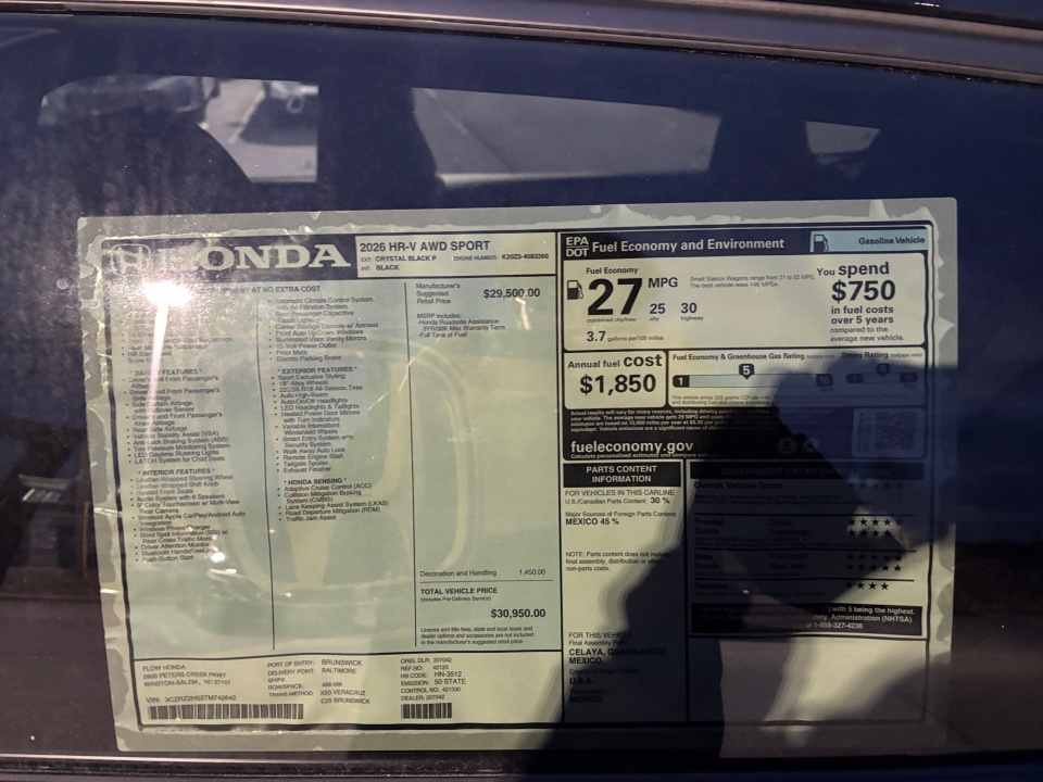 3CZRZ2H55TM742642 2026 Honda HR-V AWD Sport