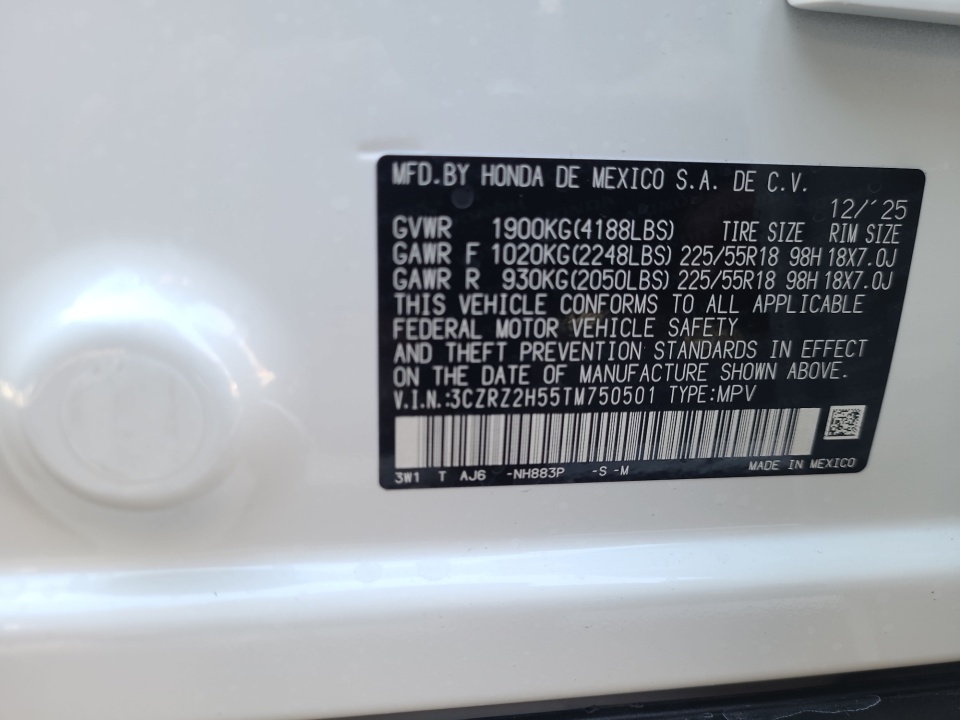 3CZRZ2H55TM750501 2026 Honda HR-V AWD Sport