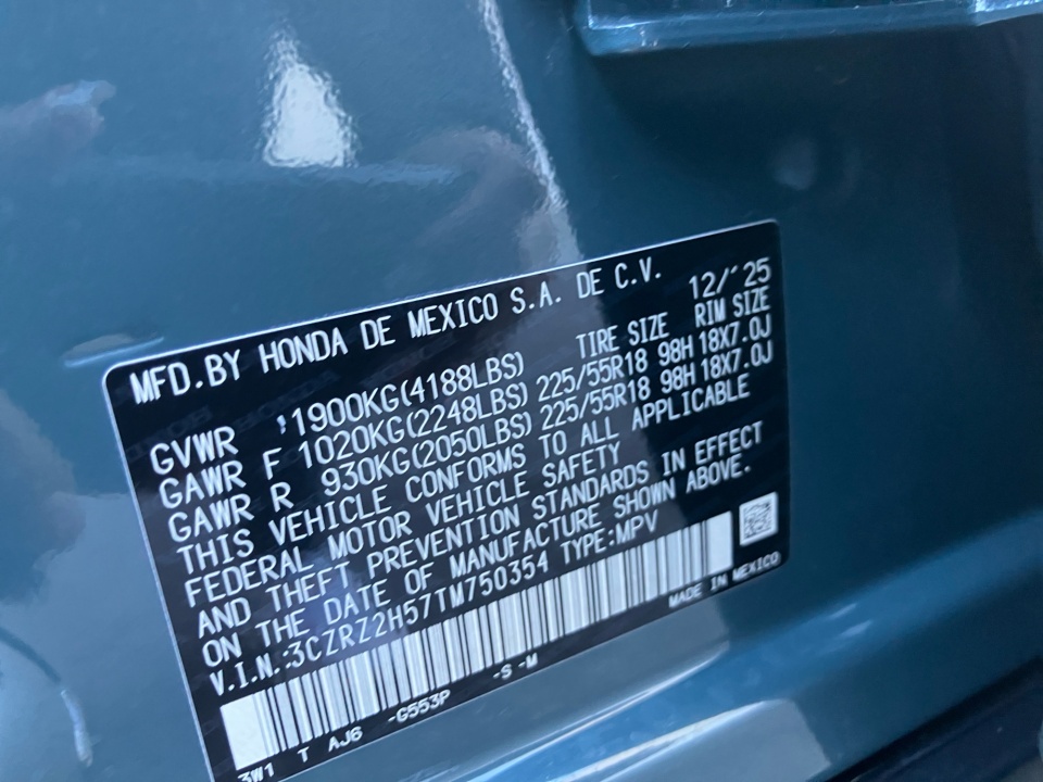 3CZRZ2H57TM750354 2026 Honda HR-V AWD Sport