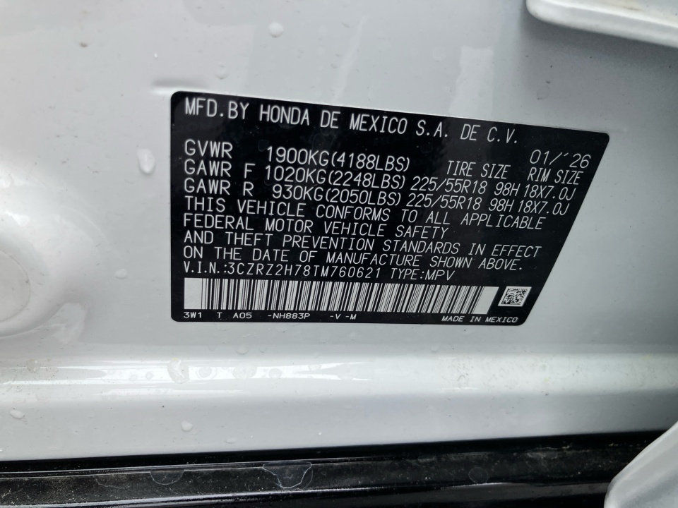 3CZRZ2H78TM760621 2026 Honda HR-V AWD EX-L