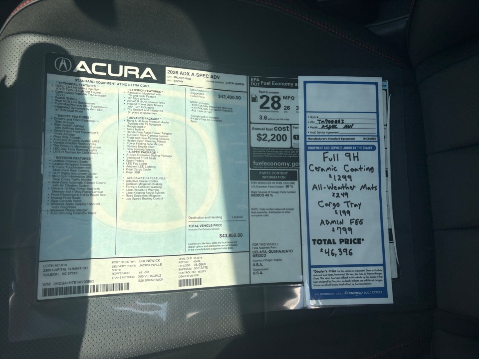 3HDSA1H78TM700863 2026 Acura ADX w/A-Spec Advance Package