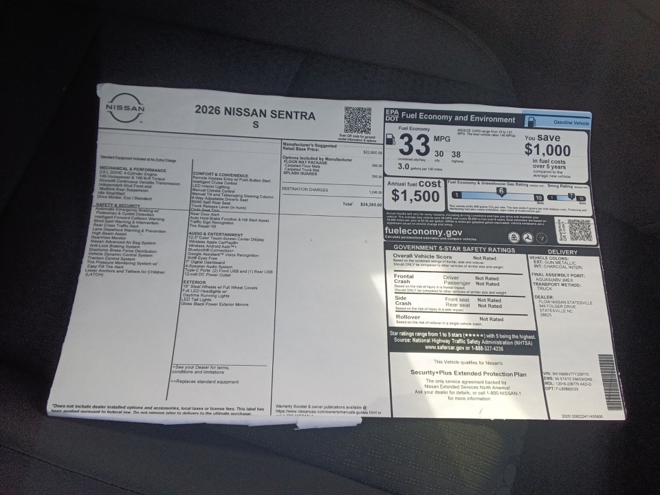 3N1AB9BV7TY229770 2026 Nissan Sentra S