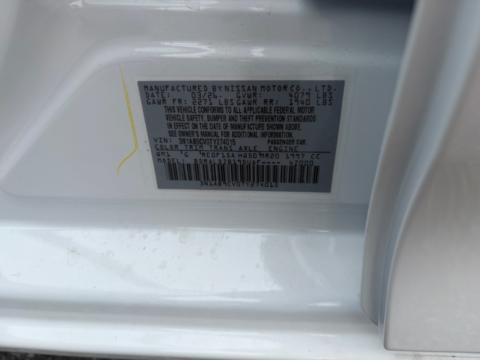 3N1AB9CV0TY274015 2026 Nissan Sentra SV