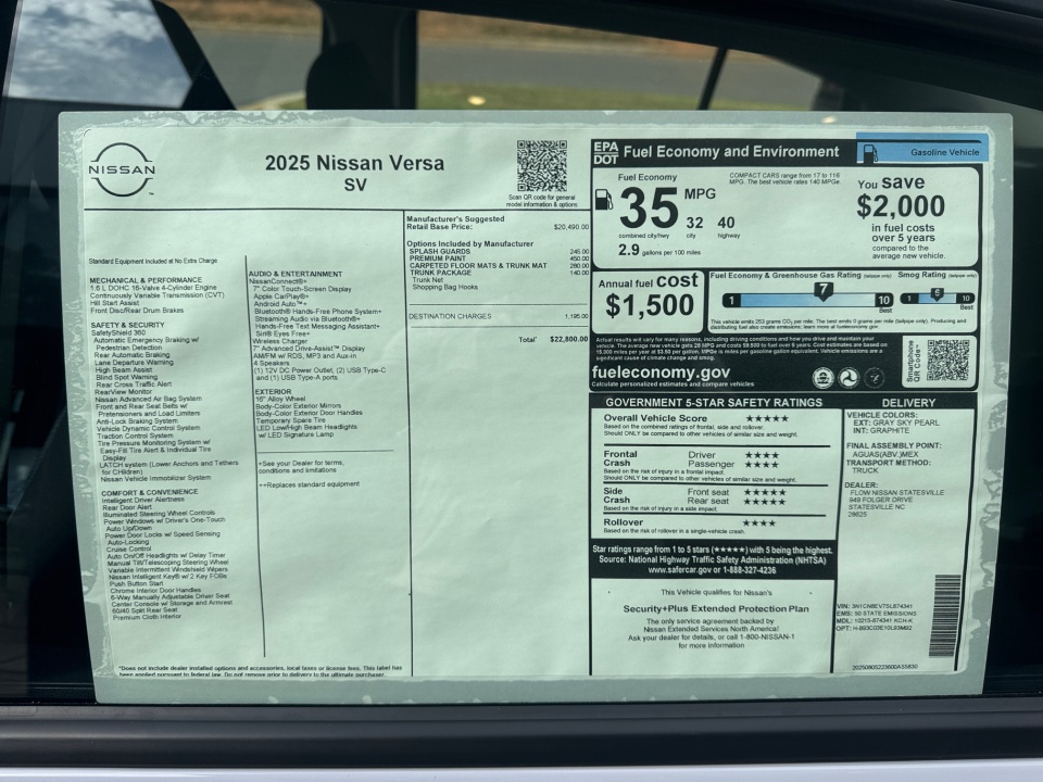 3N1CN8EV7SL874341 2025 Nissan Versa 1.6 SV