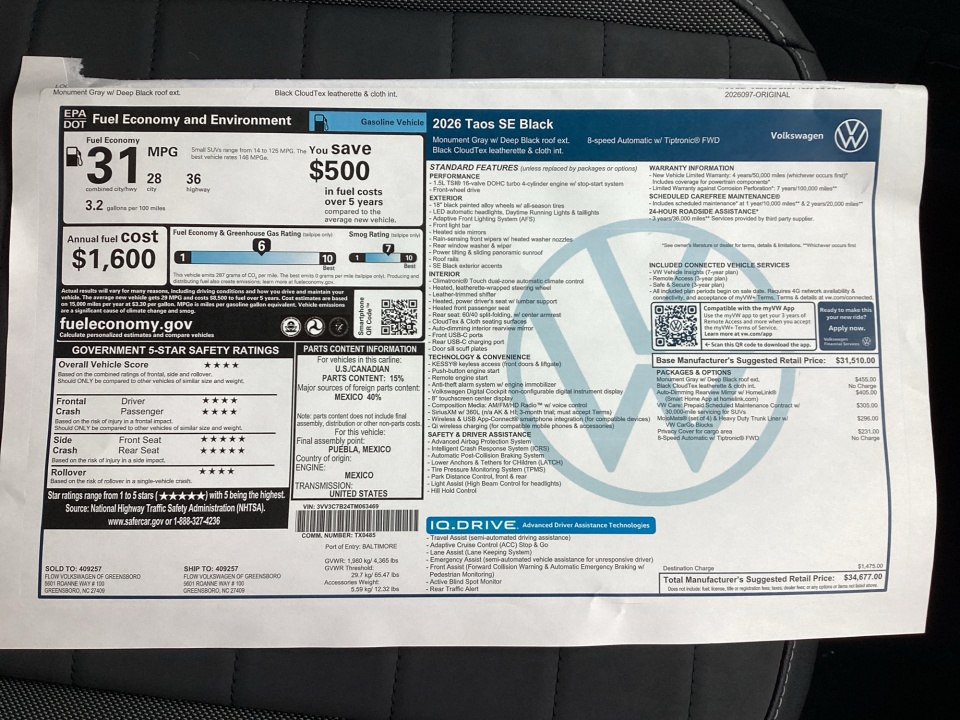3VV3C7B24TM063469 2026 Volkswagen Taos SE Black