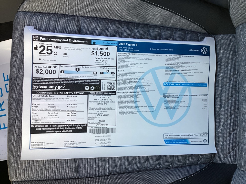 3VVBR7RM4TM023541 2026 Volkswagen Tiguan S