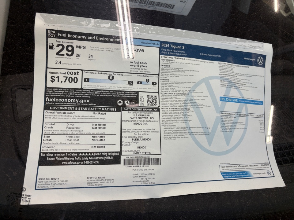 3VVCR7RM1TM033299 2026 Volkswagen Tiguan S