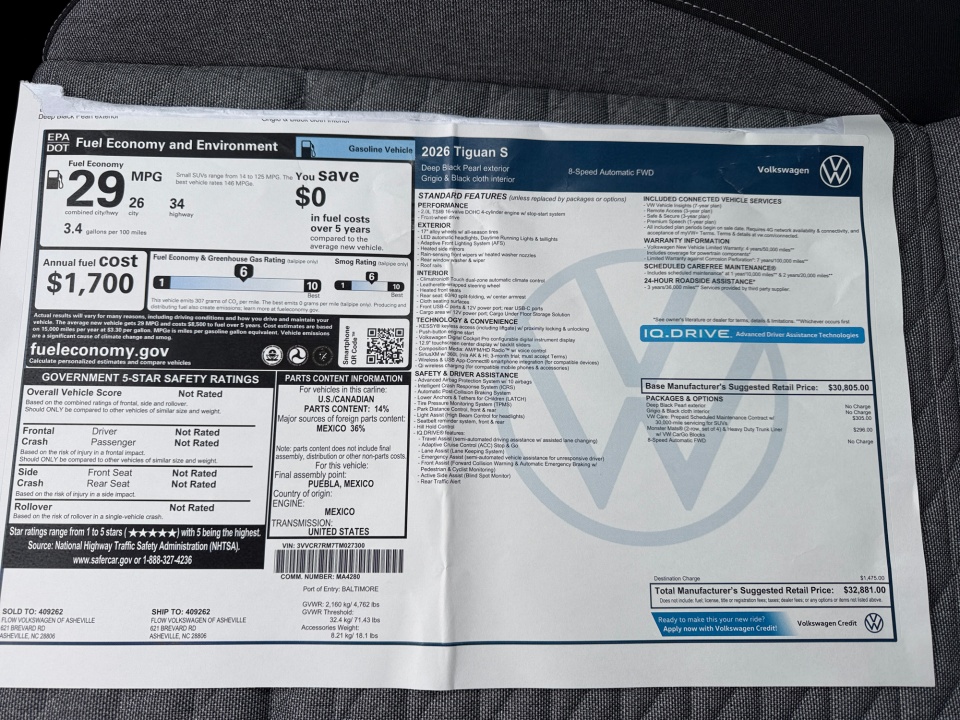 3VVCR7RM7TM027300 2026 Volkswagen Tiguan S