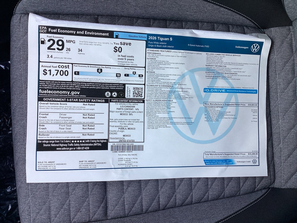 3VVCR7RMXTM013262 2026 Volkswagen Tiguan S