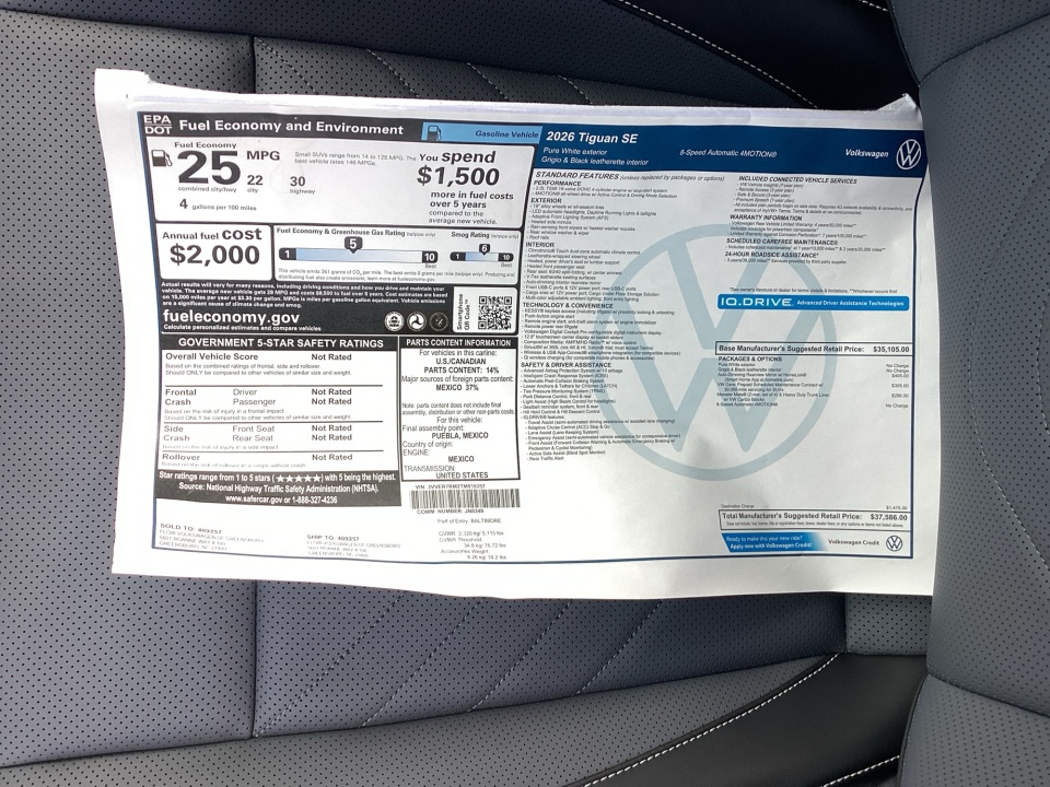 3VVER7RM2TM016357 2026 Volkswagen Tiguan SE