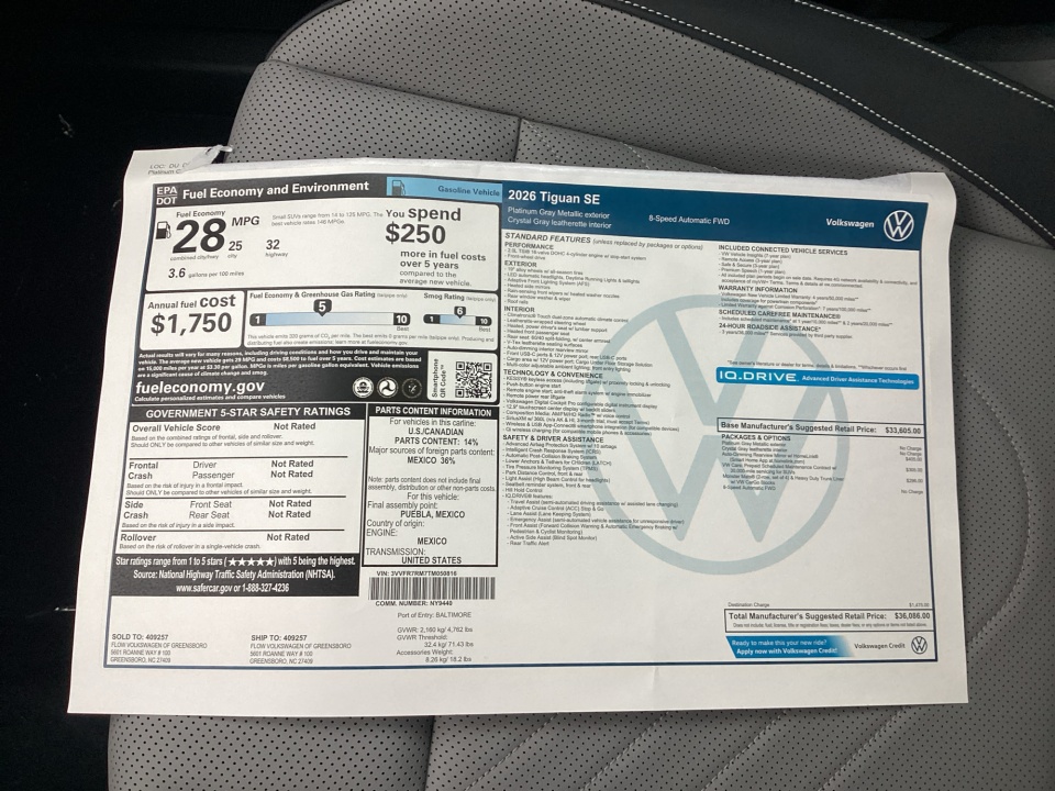 3VVFR7RM7TM050816 2026 Volkswagen Tiguan SE