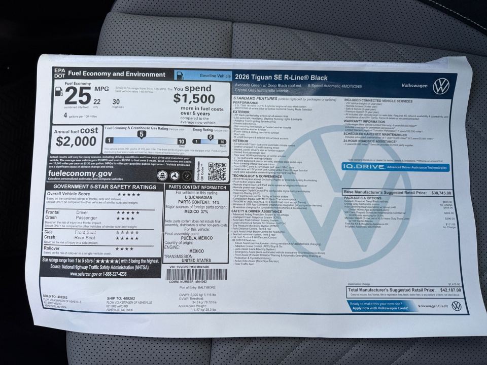 3VVGR7RM3TM041406 2026 Volkswagen Tiguan SE R-Line Black