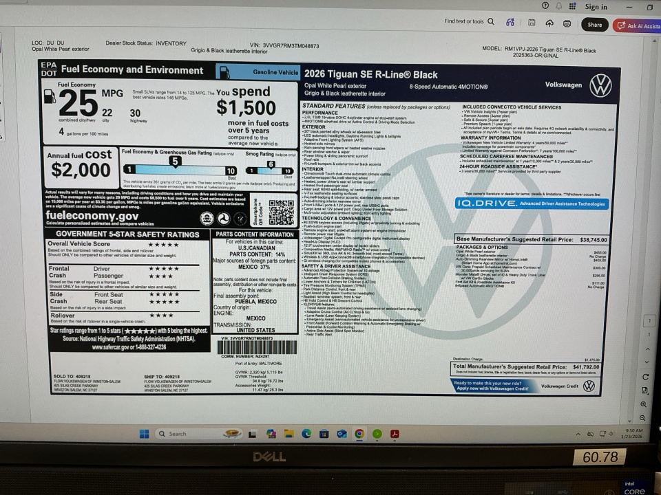 3VVGR7RM3TM048873 2026 Volkswagen Tiguan SE R-Line Black