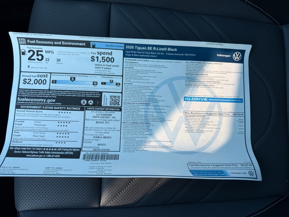 3VVGR7RM7TM069645 2026 Volkswagen Tiguan SE R-Line Black