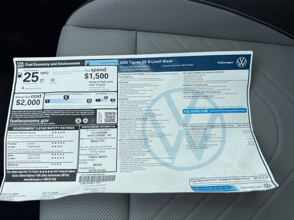 3VVGR7RM9TM056184 2026 Volkswagen Tiguan SE R-Line Black