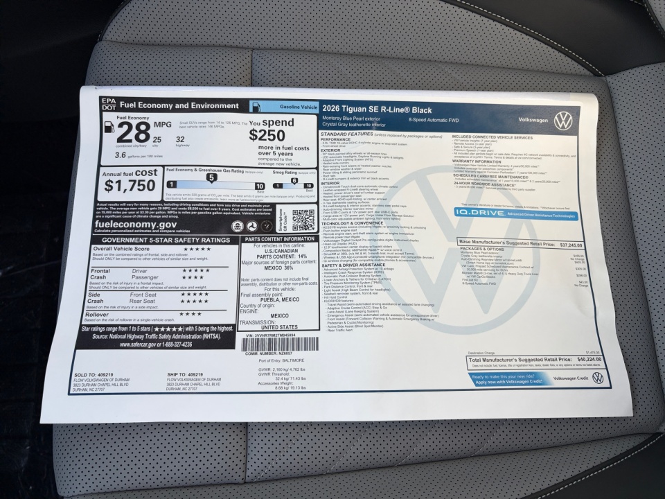 3VVHR7RM2TM045094 2026 Volkswagen Tiguan SE R-Line Black