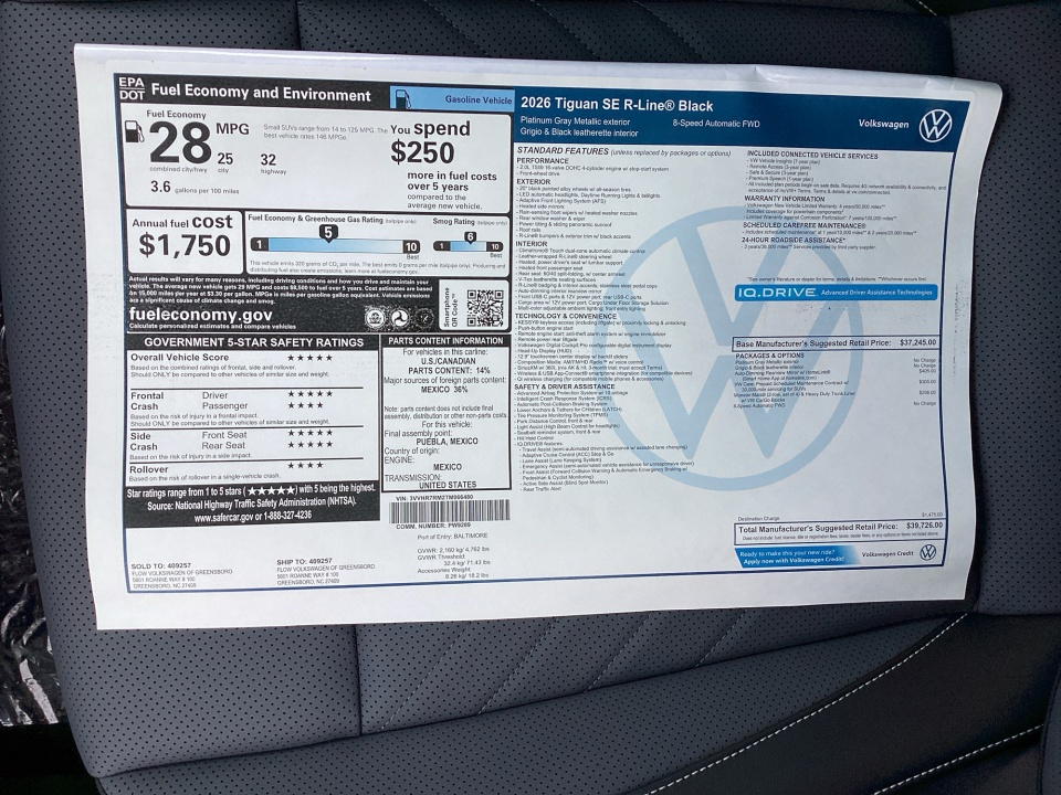 3VVHR7RM2TM066480 2026 Volkswagen Tiguan SE R-Line Black