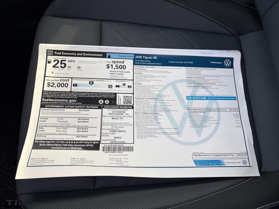 3VVMR7RM0TM004011 2026 Volkswagen Tiguan SE