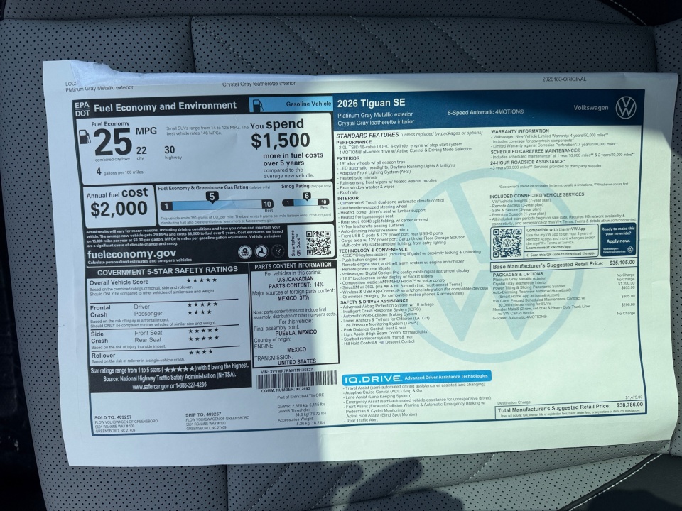 3VVMR7RM0TM135827 2026 Volkswagen Tiguan SE