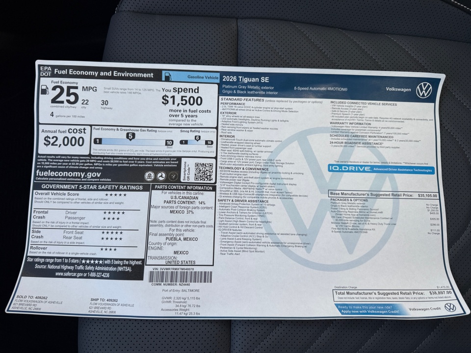 3VVMR7RMXTM048078 2026 Volkswagen Tiguan SE