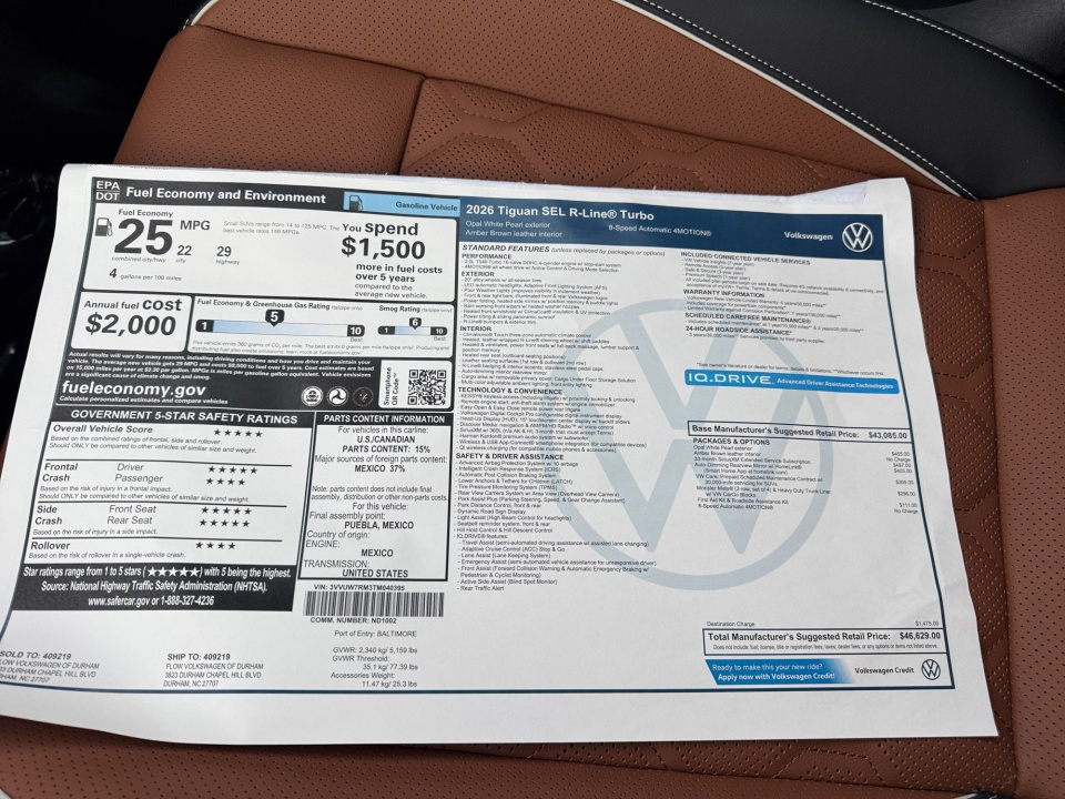 3VVUW7RM3TM040395 2026 Volkswagen Tiguan SEL R-Line Turbo