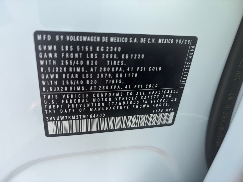 3VVUW7RM3TM164800 2026 Volkswagen Tiguan SEL R-Line Turbo