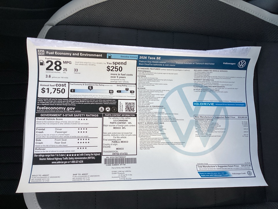 3VVVC7B22TM006227 2026 Volkswagen Taos SE