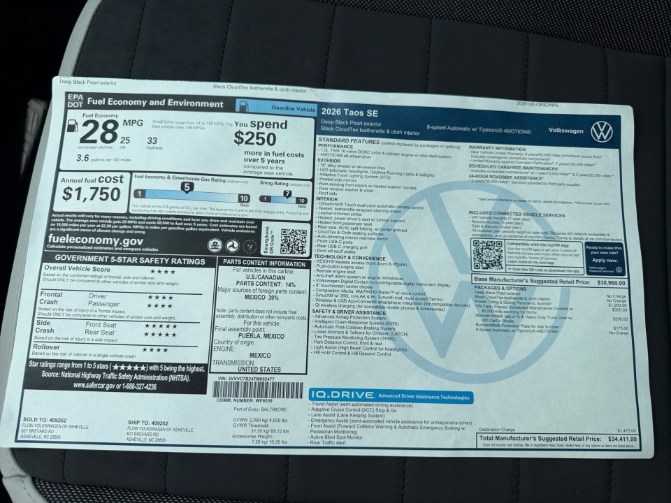 3VVVC7B24TM092477 2026 Volkswagen Taos SE