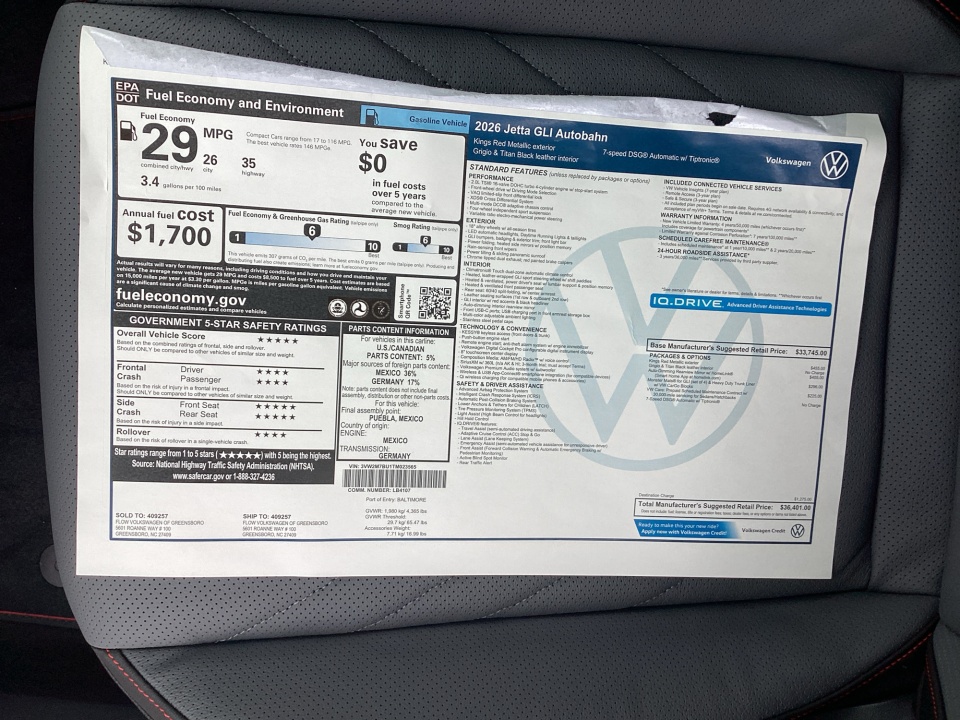 3VW2M7BU1TM023565 2026 Volkswagen Jetta GLI Autobahn