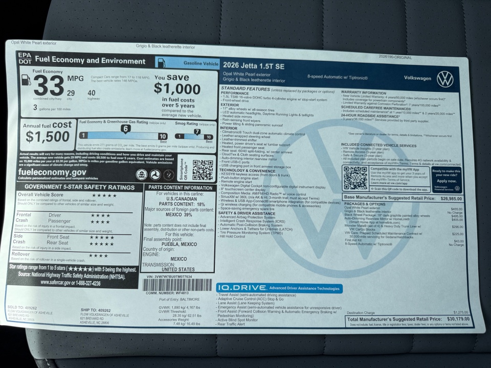 3VW7W7BU0TM077634 2026 Volkswagen Jetta SE