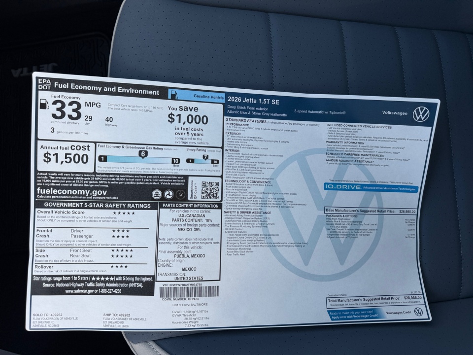 3VW7W7BU2TM034798 2026 Volkswagen Jetta SE